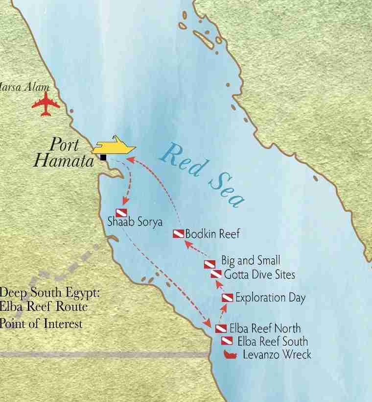 Elba Reef liveaboard route map