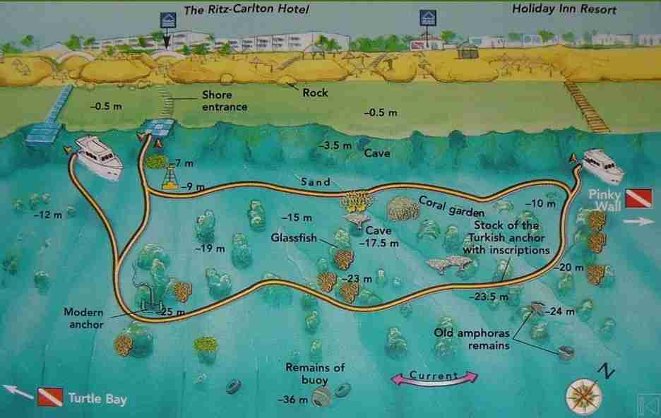 Amphoras dive site map, Sharm el-Sheikh