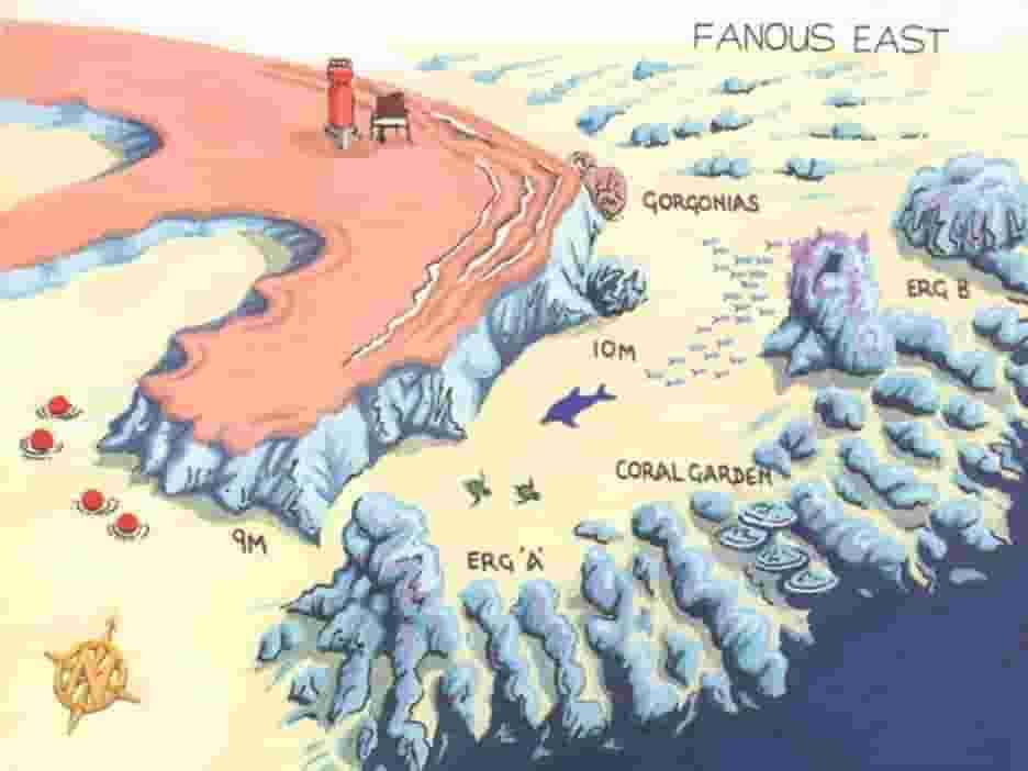 Fanous East site map with the beacon and the pinnacles