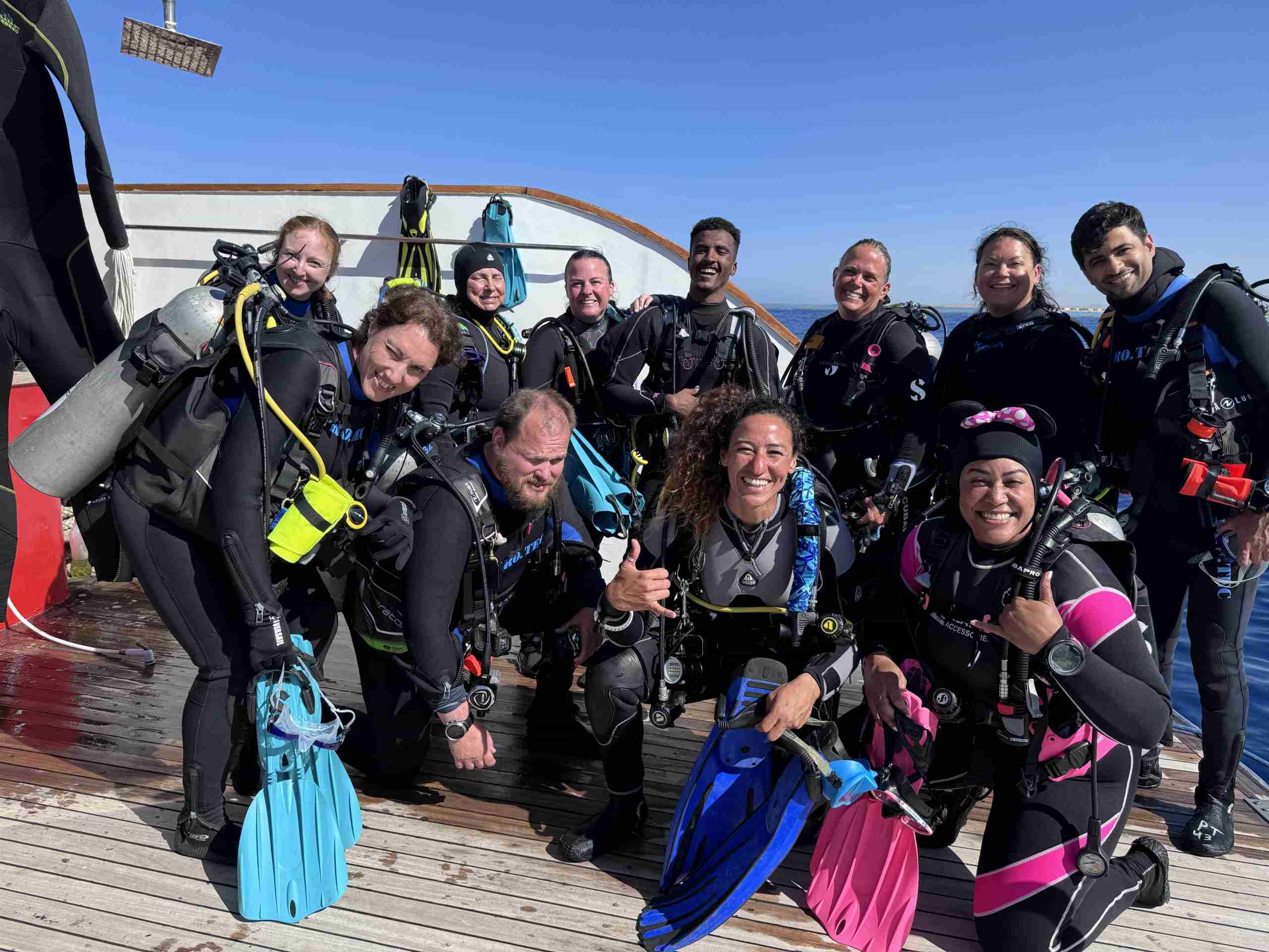 Divers kitted up and ready to enter the water at the Strait of Tiran