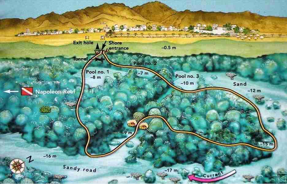 Dive site map of Islands, one of the Dahab local dive sites