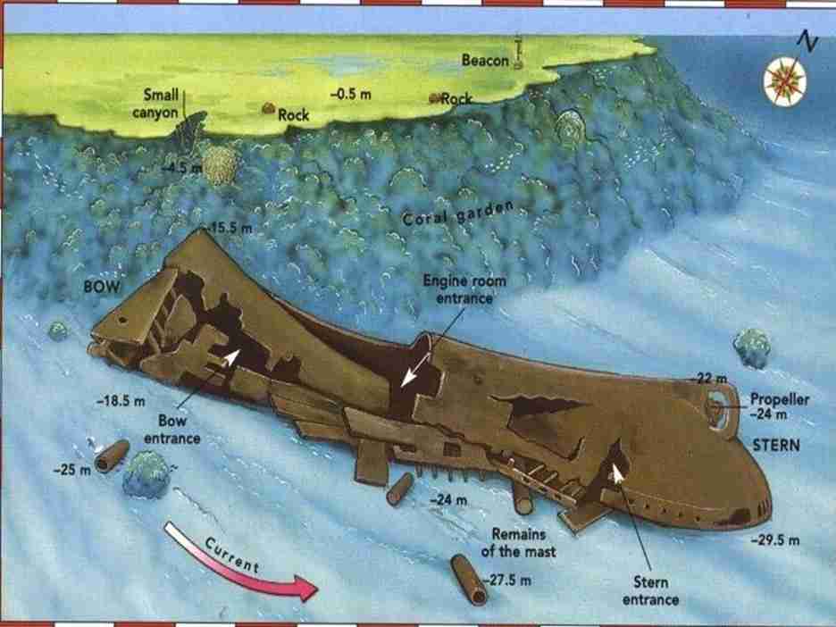 Strait of Gubal map: the Dunraven wreck at Beacon Rock