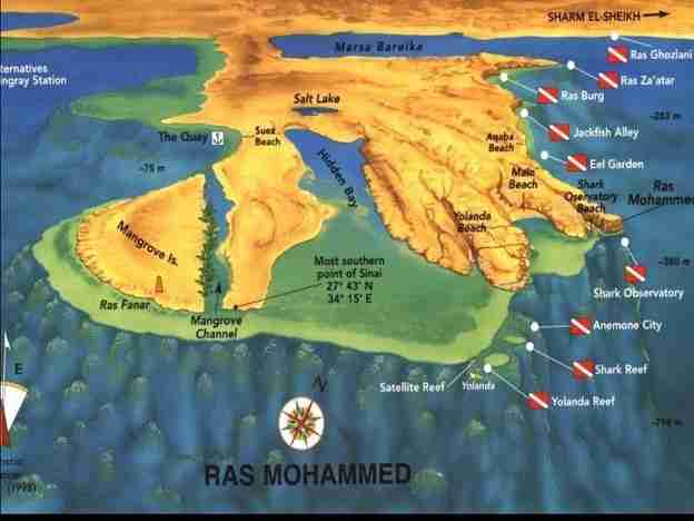 Map of the Ras Mohammed National Park and its dive sites