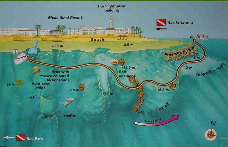 Ras Nasrani dive site map, Sharm el-Sheikh