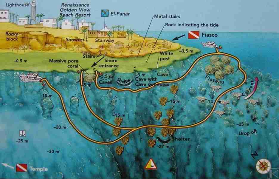 Ras Umm Sid dive site map, Sharm el-Sheikh
