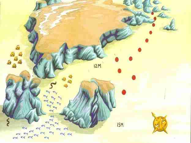 Gota Abu Ramada site plan showing the reef, the pinnacles and the ergs