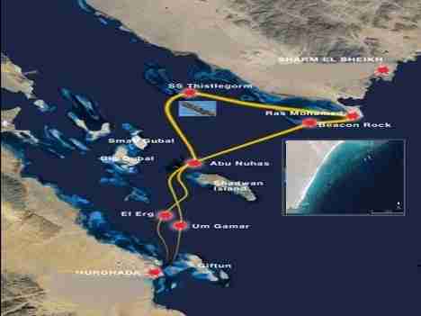 Strait of Gubal map: the shipping channel, Beacon Rock and Shag Rock