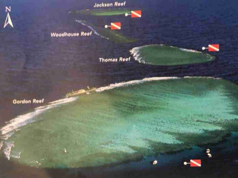 Map of the Strait of Tiran showing the four reefs and both passages