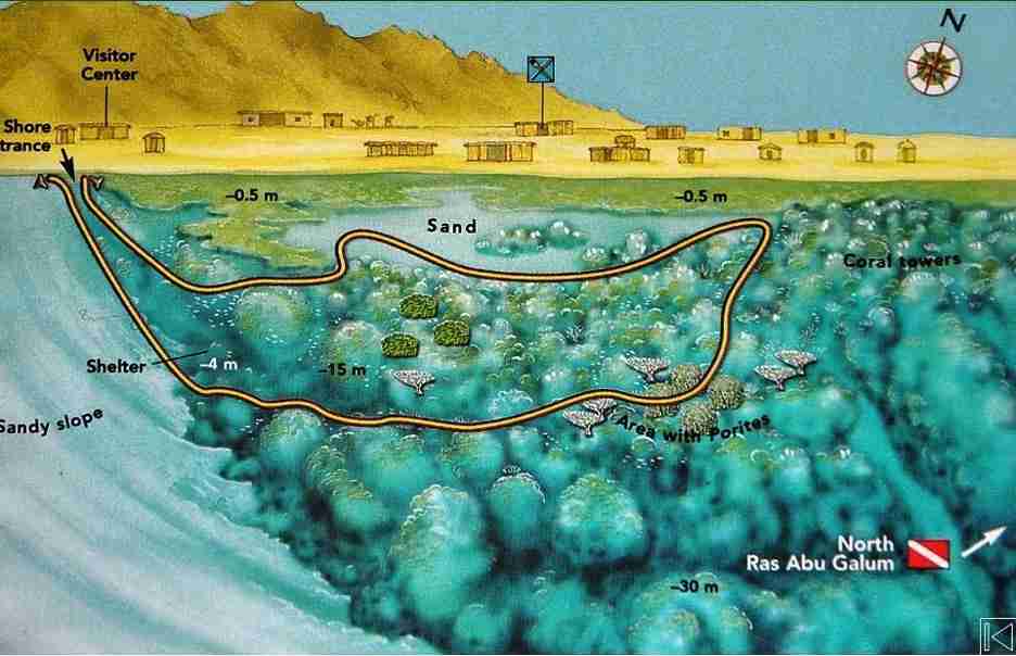 Map of Ras Abu Galum showing the northern and southern entries