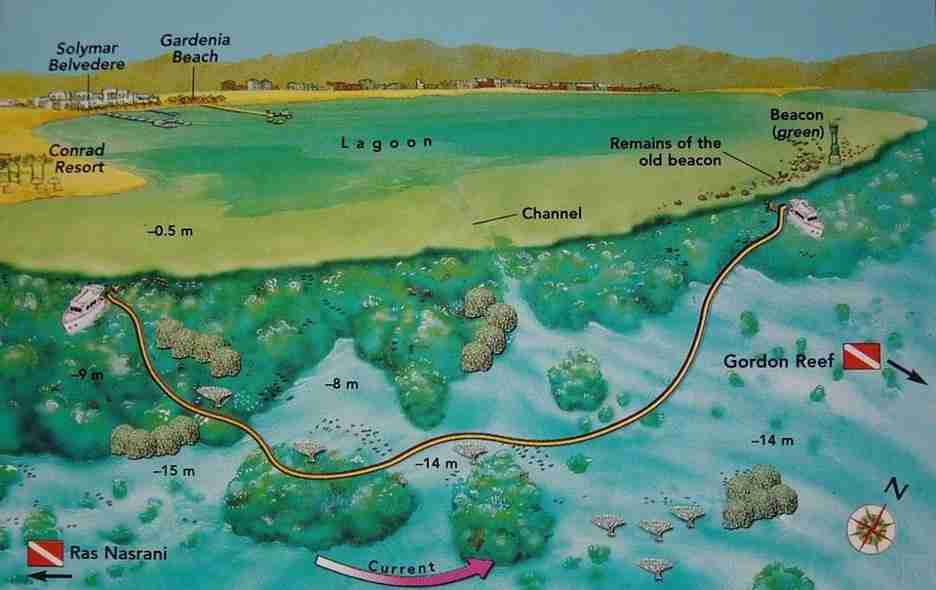 Ras Ghamila map showing the beacon and the northward drift