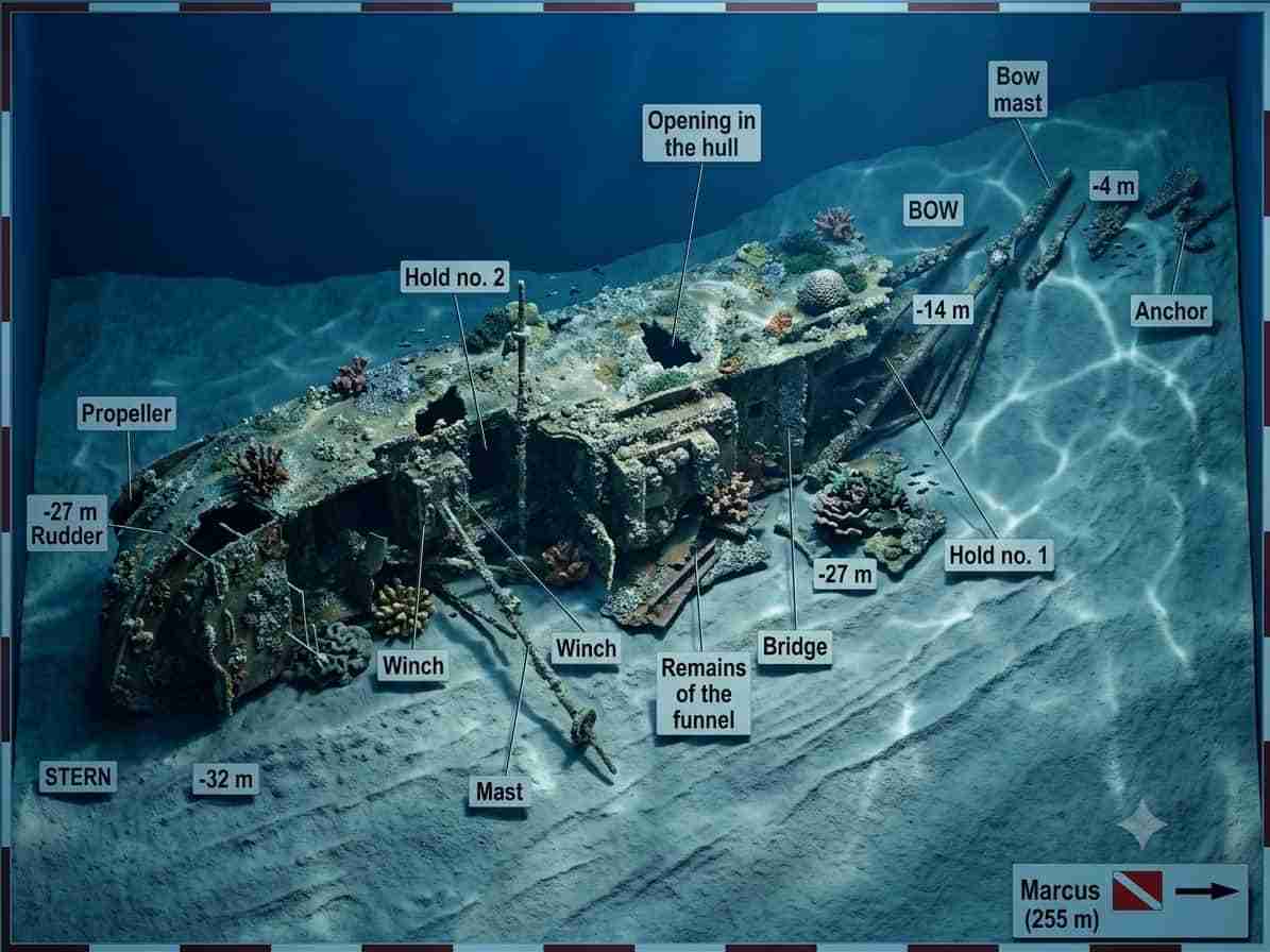 Site map of the wreck of the lentils at the northeastern point